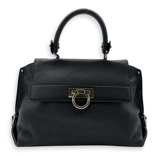 Salvatore Ferragamo Sofia Black Top Handle Bag in Calfskin, Silver hardware_1