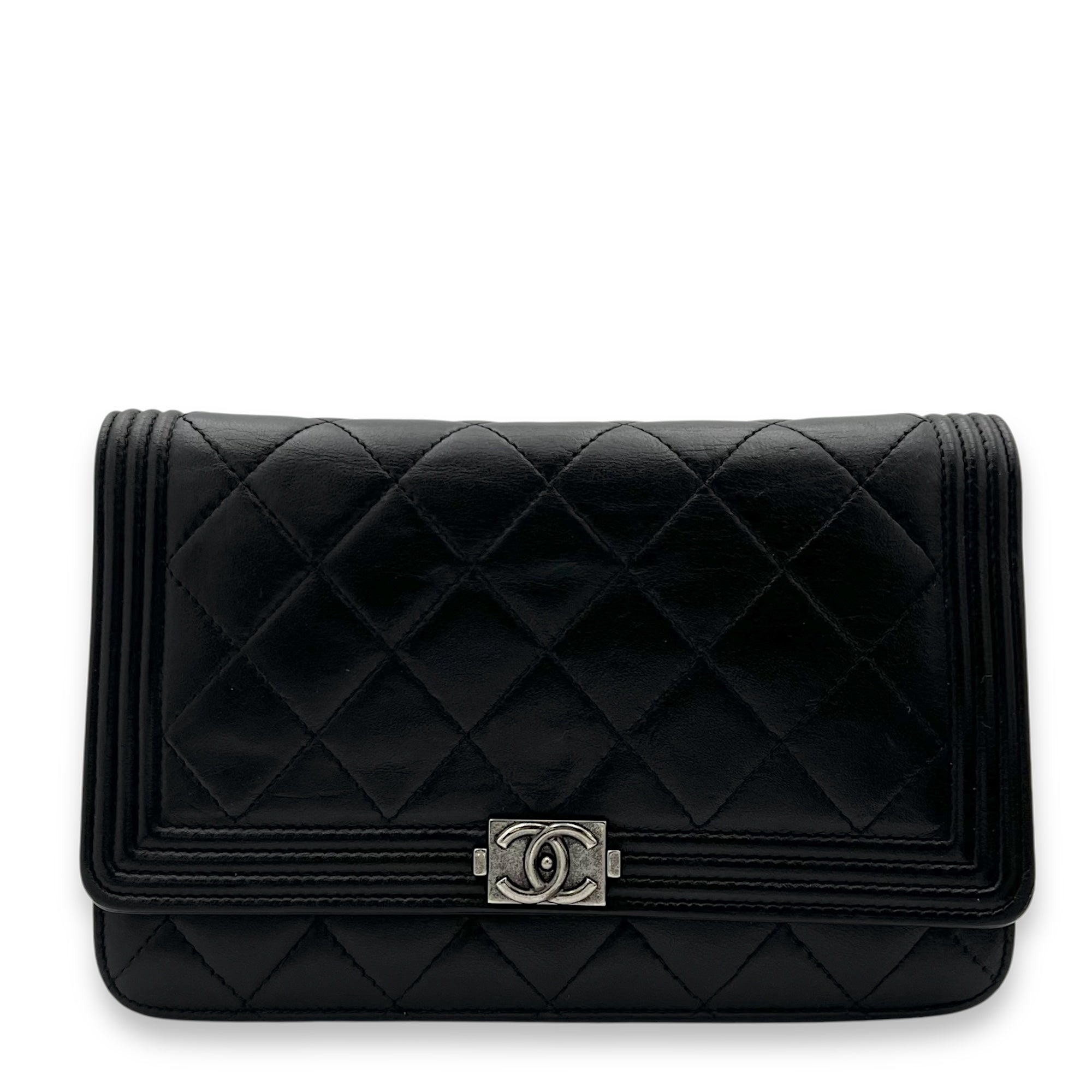 Chanel Boy Wallet On Chain Black in Lambskin, Ruthenium hardware_1