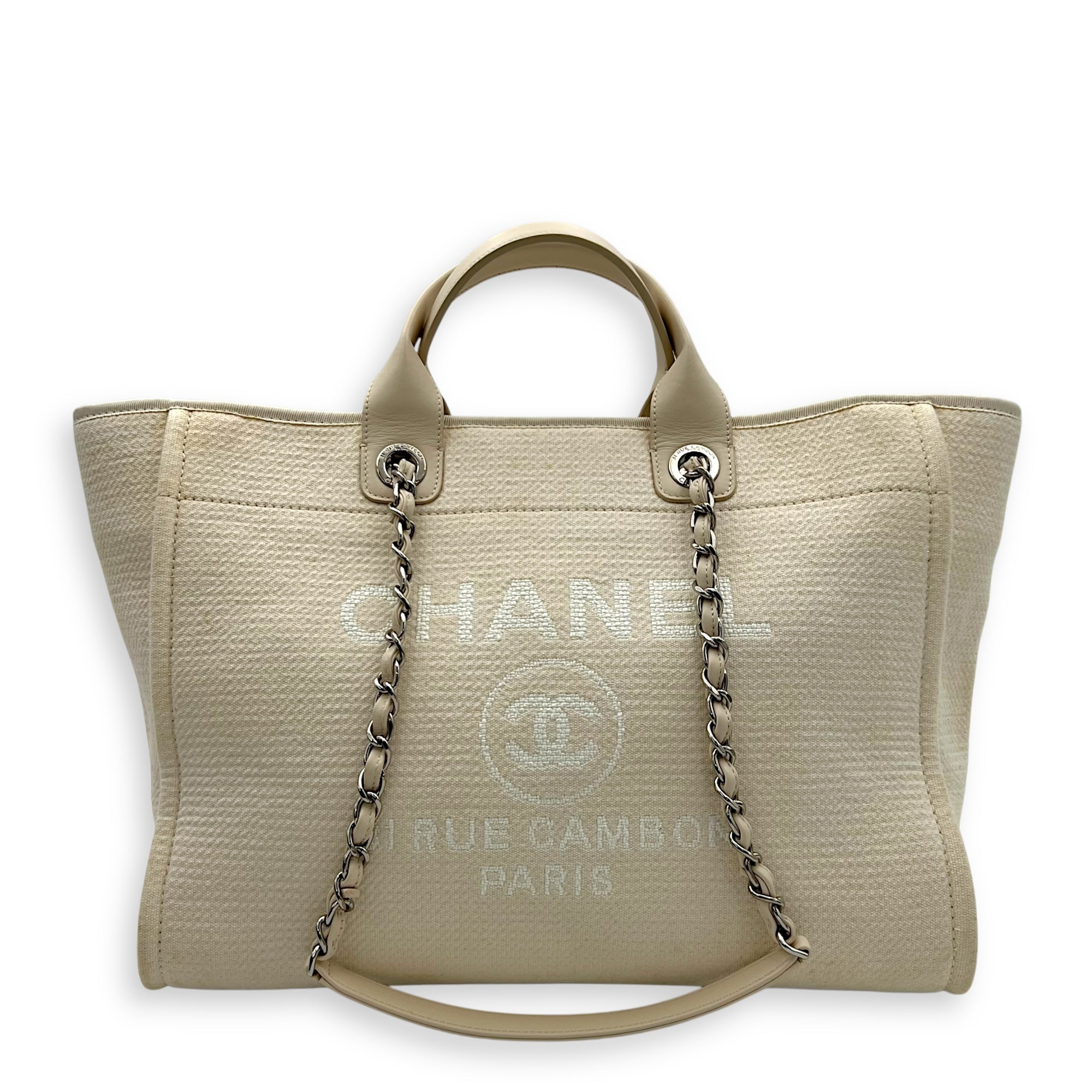 Chanel Deauville Tote Bag White in Canvas, Silver hardware_1