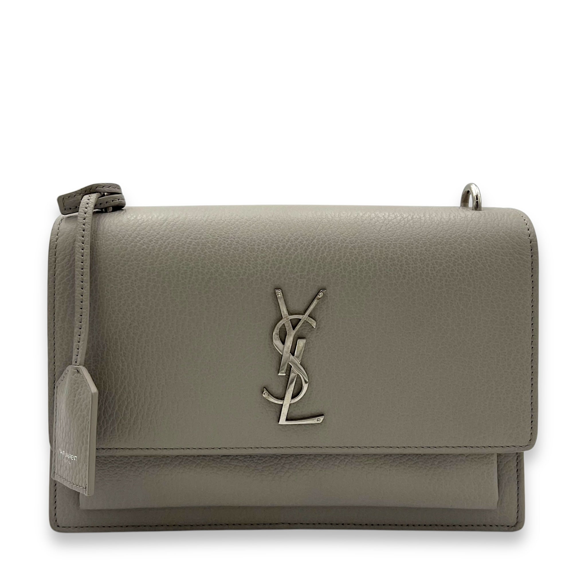 Saint Laurent Sunset Crossbody Bag Grey in Calfskin, Silver hardware_1