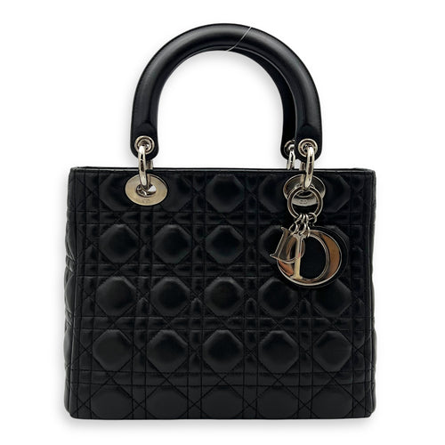 Christian Dior Lady Dior Medium Black Top Handle Bag in Lambskin, Silver hardware_1