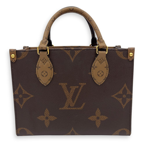 Louis Vuitton OnTheGo PM Brown Top Handle Bag in Coated Canvas, Gold hardware_1