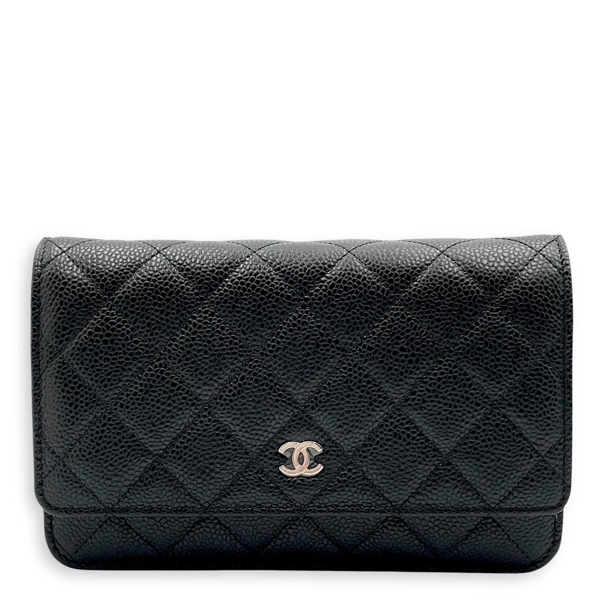 Classic Wallet on Chain Black Crossbody Bag in Caviar leather, Silver hardware