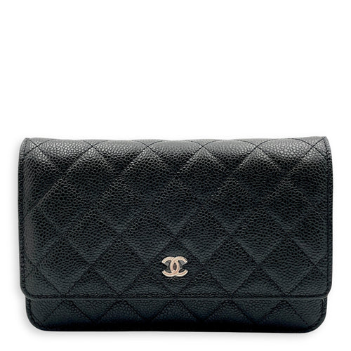 Classic Wallet on Chain Black Crossbody Bag in Caviar leather, Silver hardware