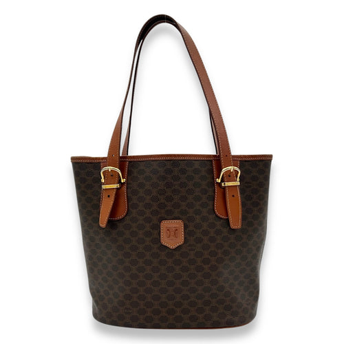 Celine Macadam Tote Bag Brown in Coated Canvas, Gold hardware_1