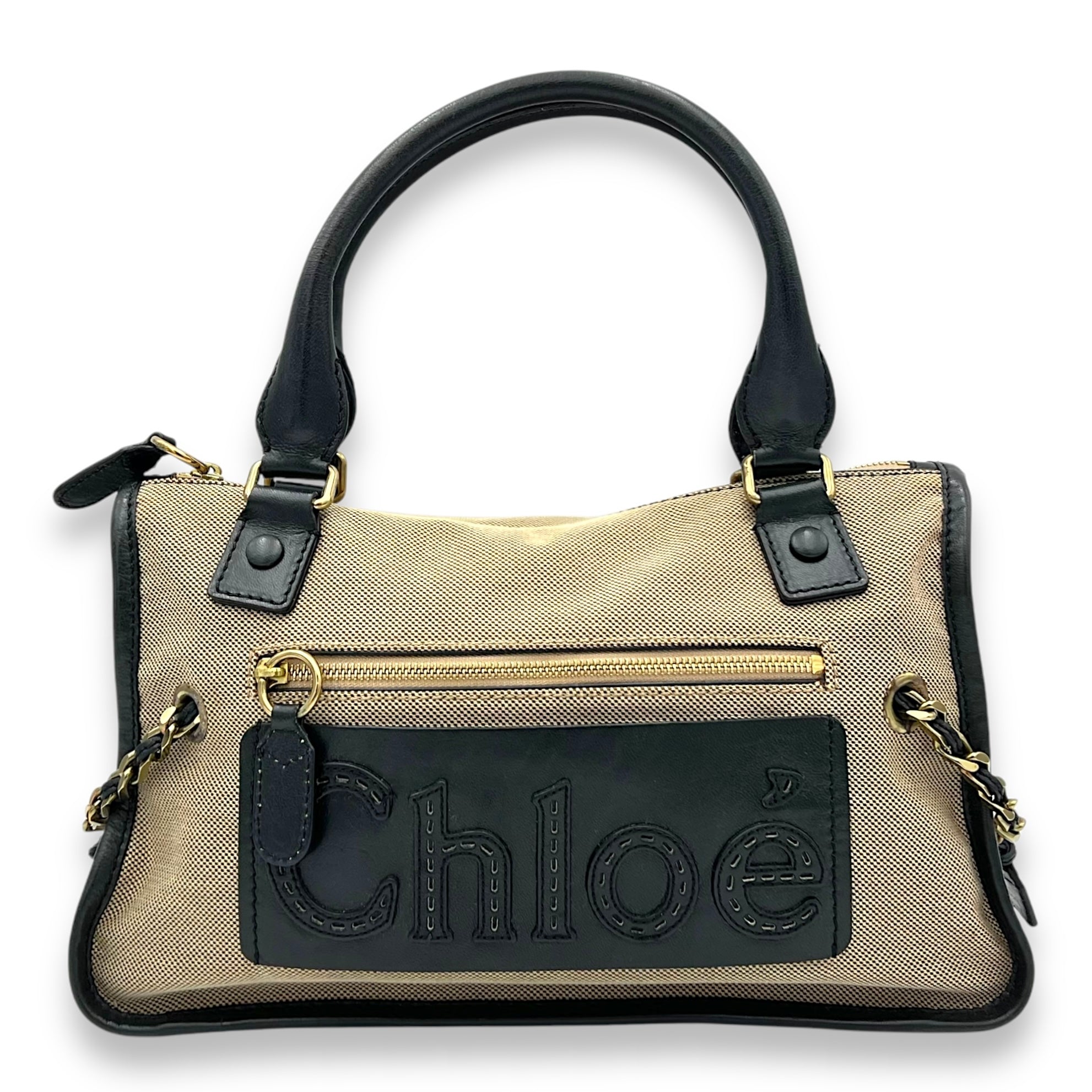 Chloé Haley Top Handle Bag Brown in Canvas, Gold hardware_1