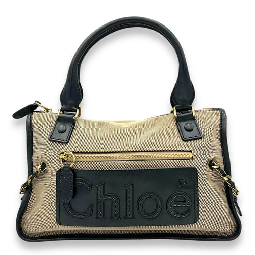 Chloé Haley Top Handle Bag Brown in Canvas, Gold hardware_1