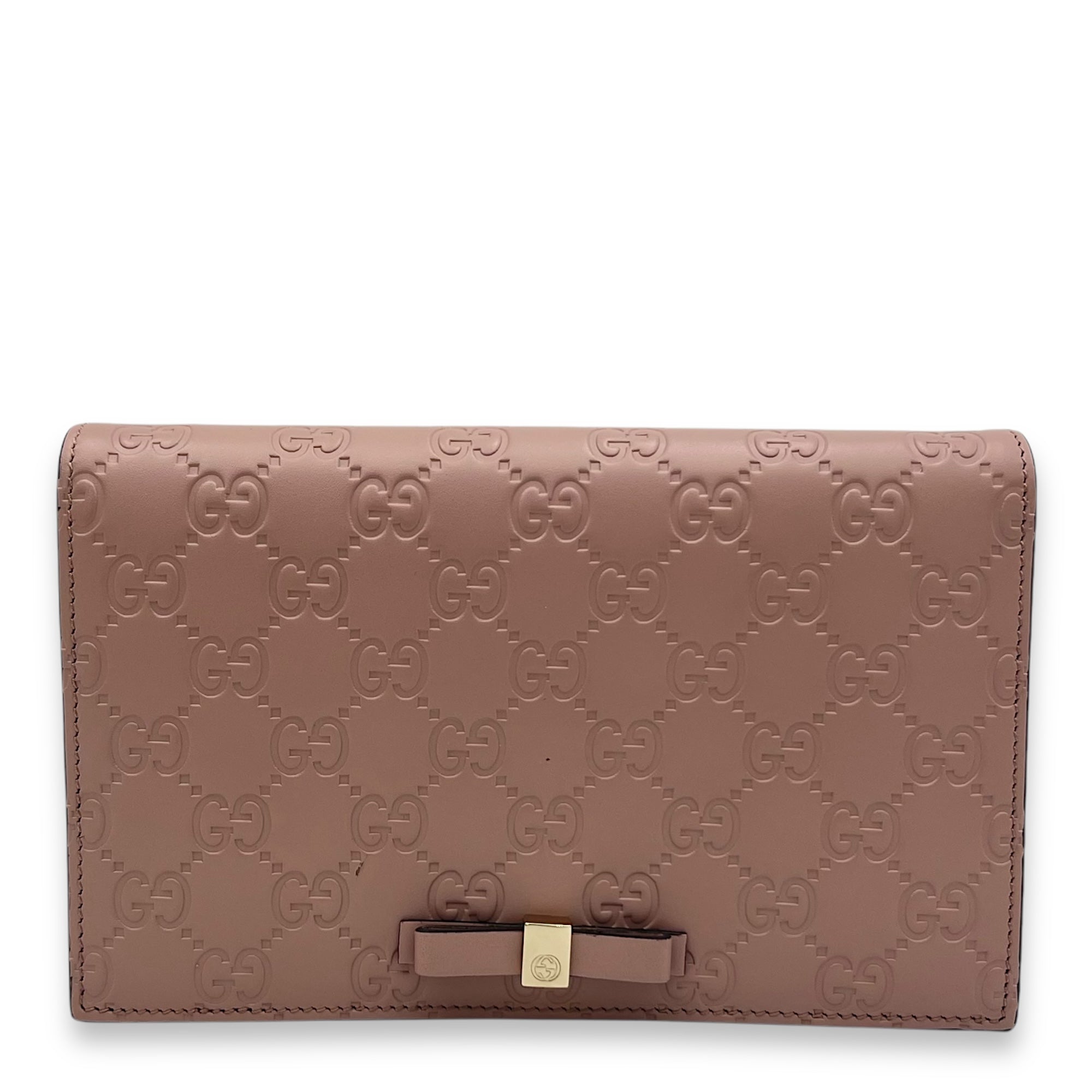 Gucci GG Bow Continental Pink Wallet On Chain in Guccissima Leather, Gold hardware_1