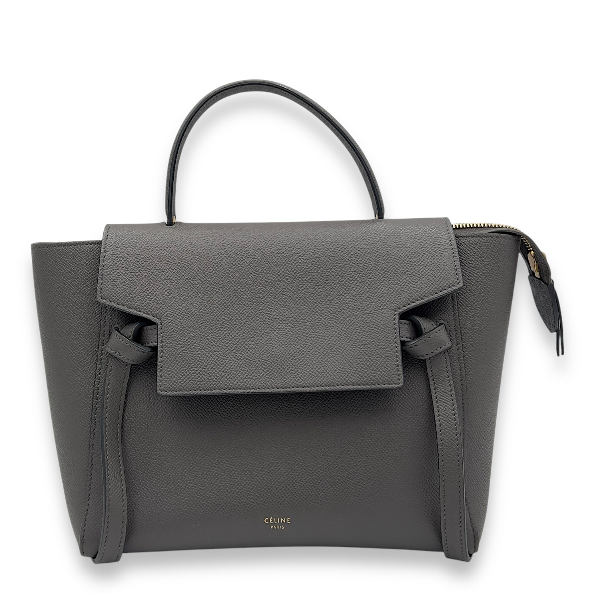 Celine Belt Micro Grey Top Handle Bag in Calfskin, Gold hardware_1