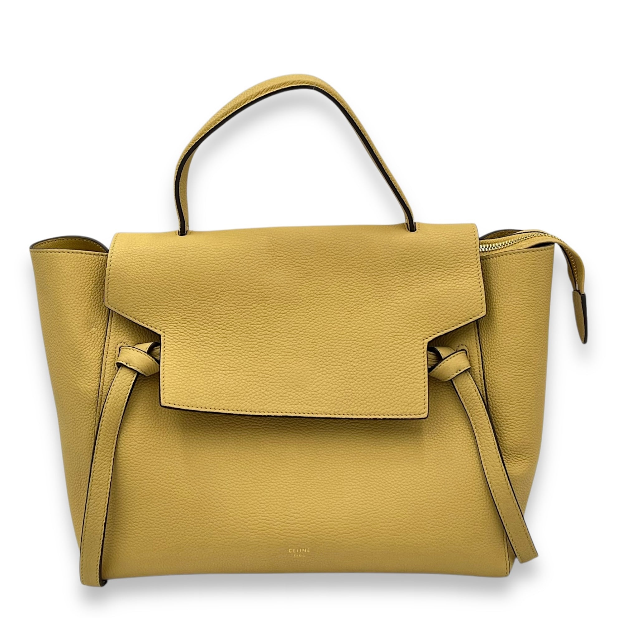 Celine Belt Mini Yellow Top Handle Bag in Calfskin, Gold hardware_1