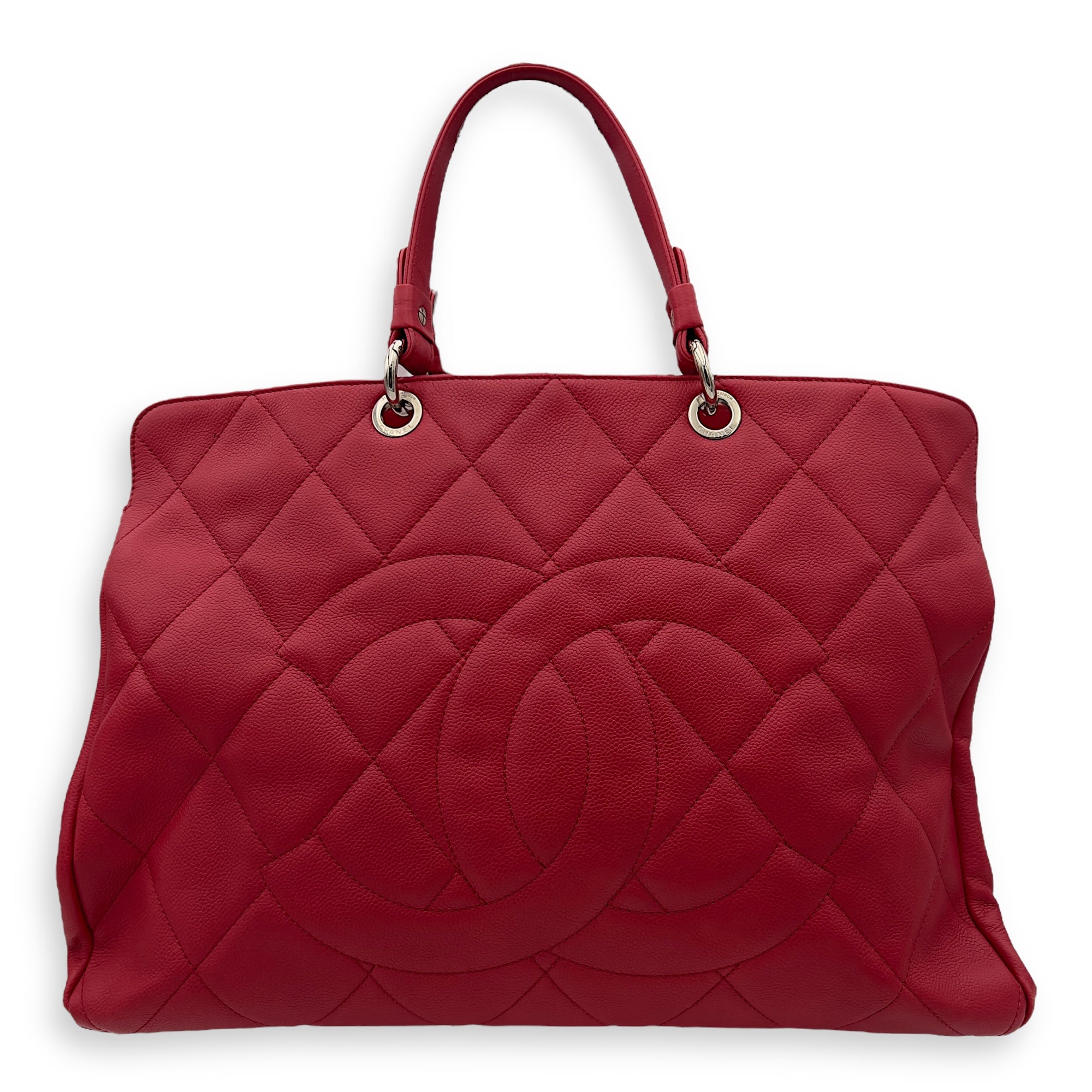 Chanel CC Tote Bag Red in Caviar Leather, Silver hardware_1