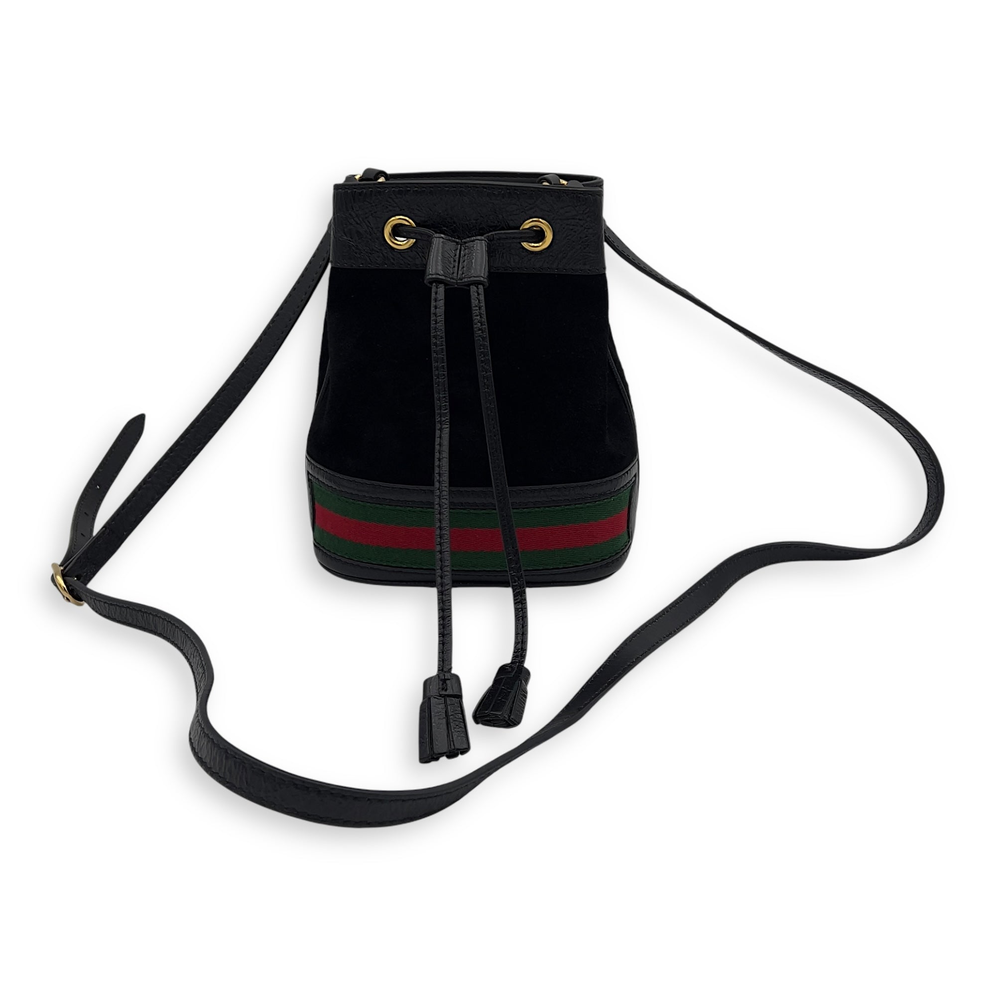 Gucci Ophidia Black Bucket Bag in Suede Leather, Gold hardware_7