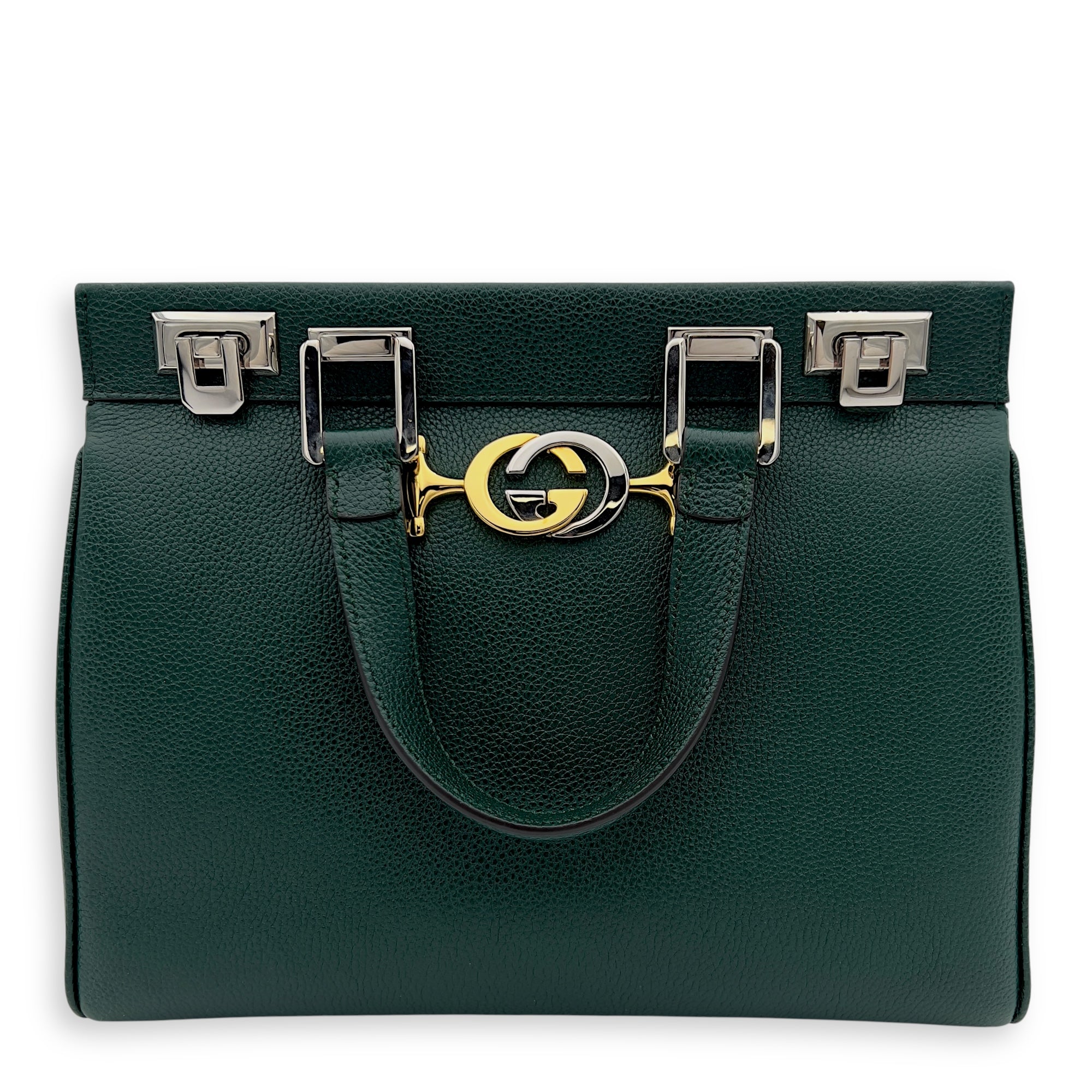 Gucci Zumi Top Handle Bag Green in Calfskin, Gold hardware_1