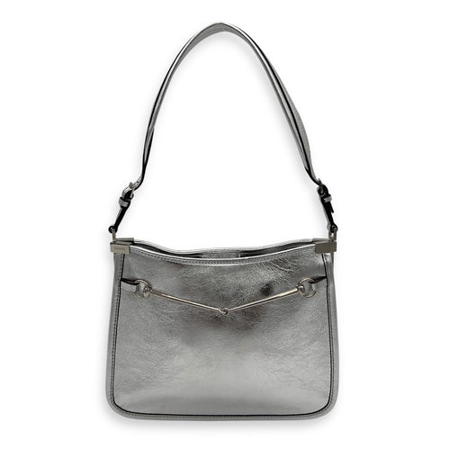 Gucci Slim Horsebit Small Silver Shoulder Bag in Calfskin, Silver hardware_1