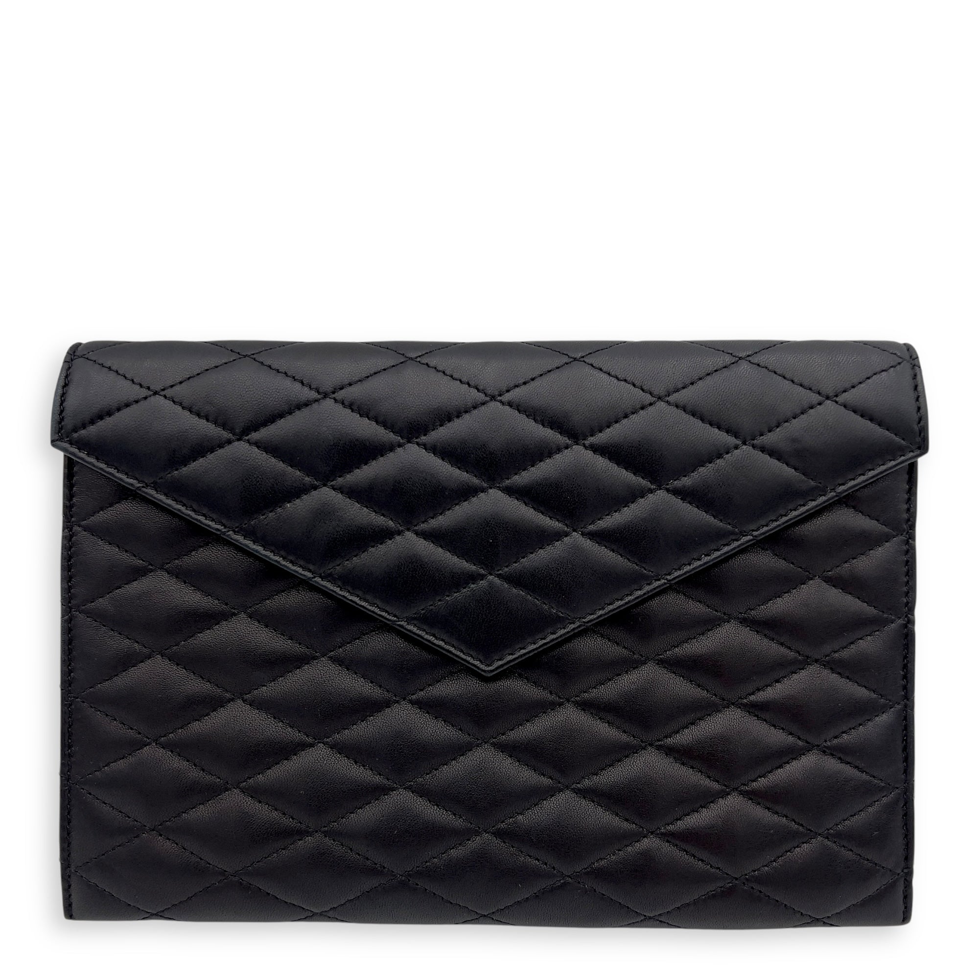 Saint Laurent Sade Envelope Black Clutch in Lambskin, Gold hardware_1