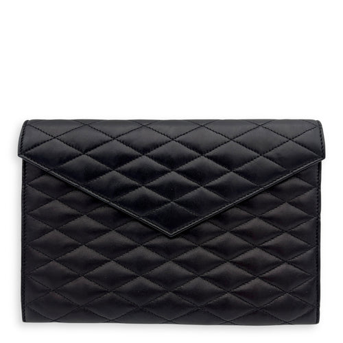 Saint Laurent Sade Envelope Black Clutch in Lambskin, Gold hardware_1