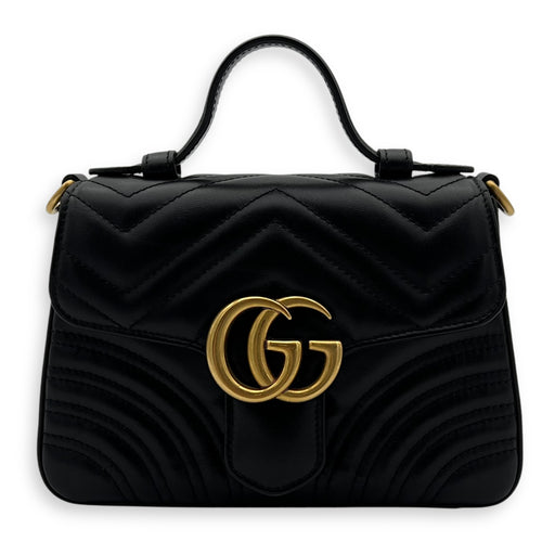 Gucci GG Marmont Mini Black Top Handle Bag in Calfskin, Gold hardware_1