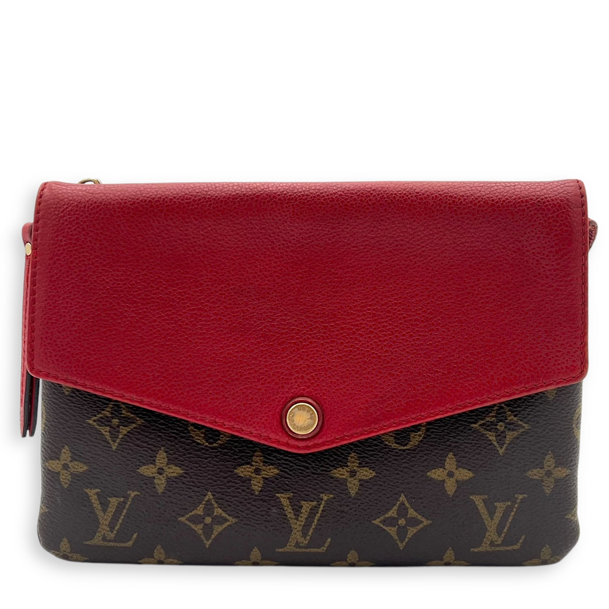 Louis Vuitton Twice Crossbody Bag Small Red in Monogram Coated Canvas, Gold hardware_1