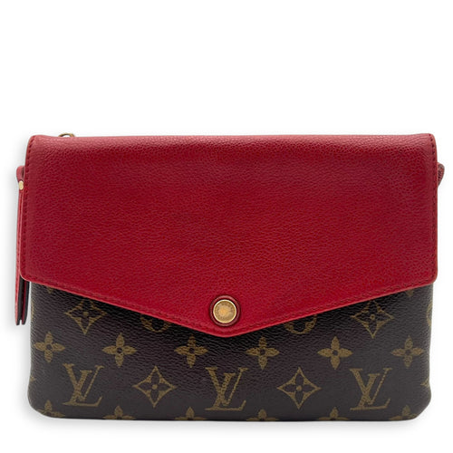 Louis Vuitton Twice Crossbody Bag Small Red in Monogram Coated Canvas, Gold hardware_1