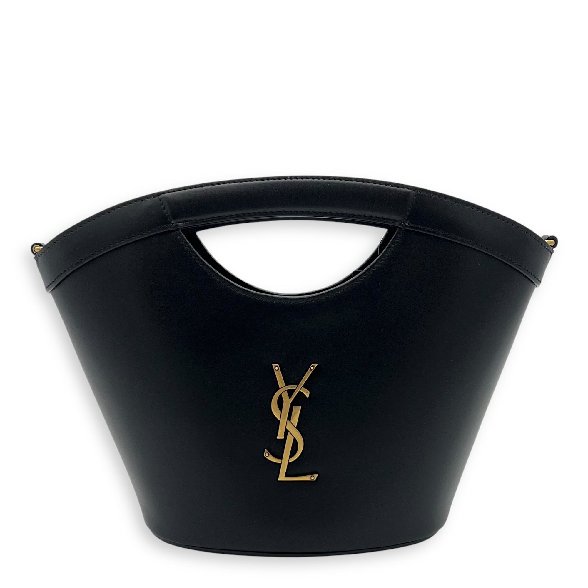 Saint Laurent Celia Bucket Bag Black in Calfskin, Gold hardware_1