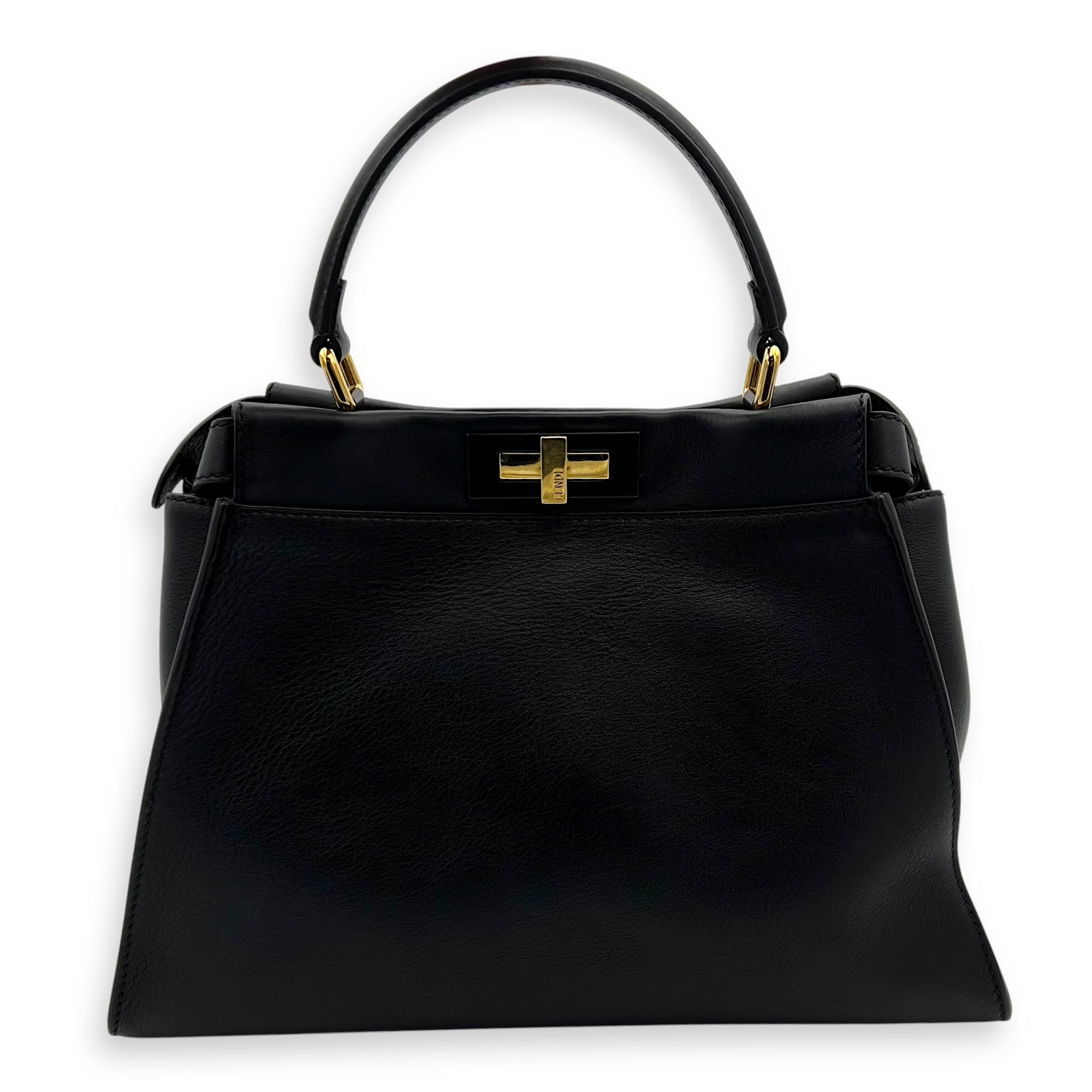 Fendi Peekaboo Top Handle Bag Black in Calfskin, Silver hardware_1