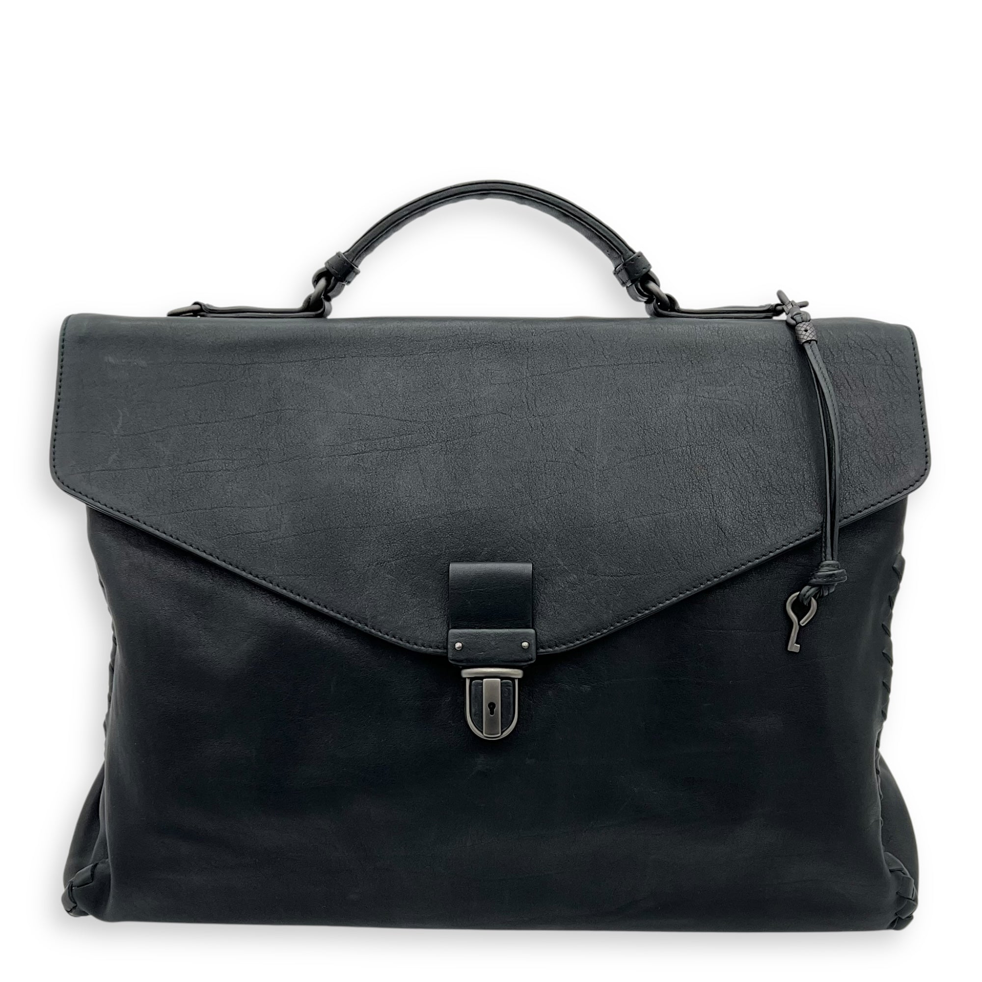 Bottega Veneta Flap Briefcase Black in Goat Leather, Ruthenium hardware_1