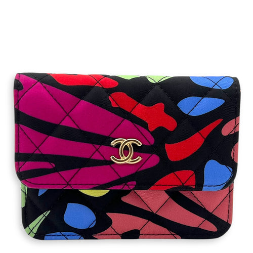 Chanel CC Floral Printed Mini Multi-colour Wallet On Chain in Fabric, Gold hardware_1