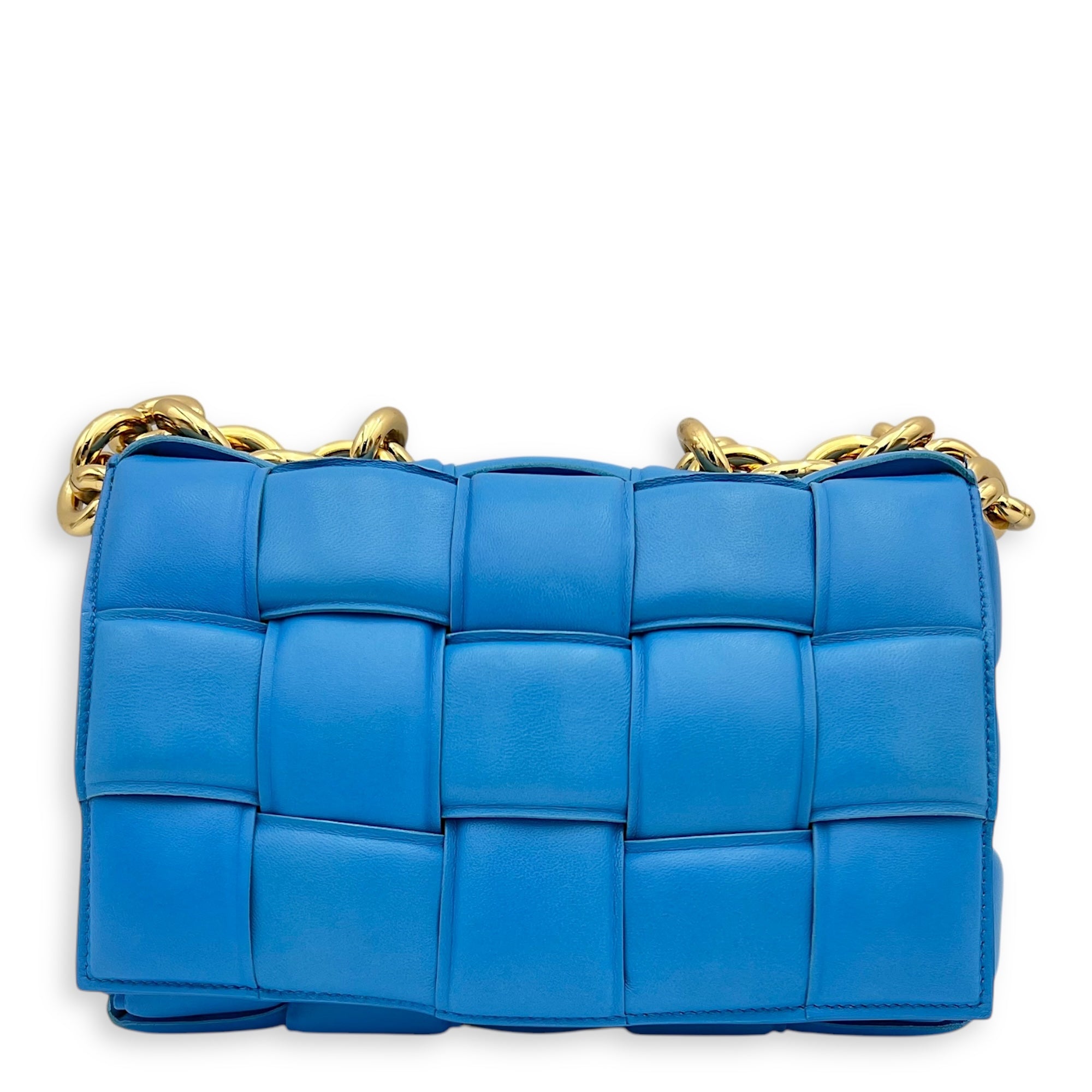 Bottega Veneta Cassette Crossbody Bag Blue in Lambskin, Gold hardware_1