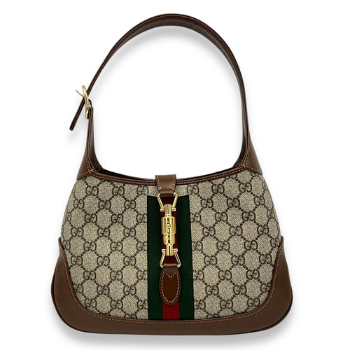 Gucci Jackie 1961 Shoulder Bag Brown in Coated Canvas, Gold hardware_1