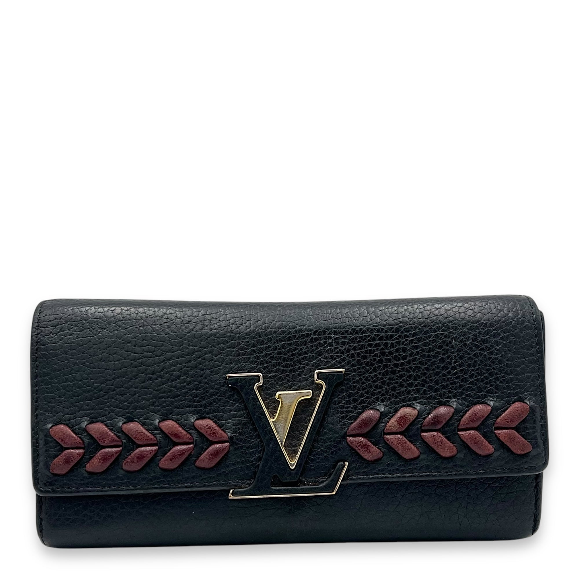 Louis Vuitton Capucines Long Black Wallet in Calfskin, Gold hardware_1