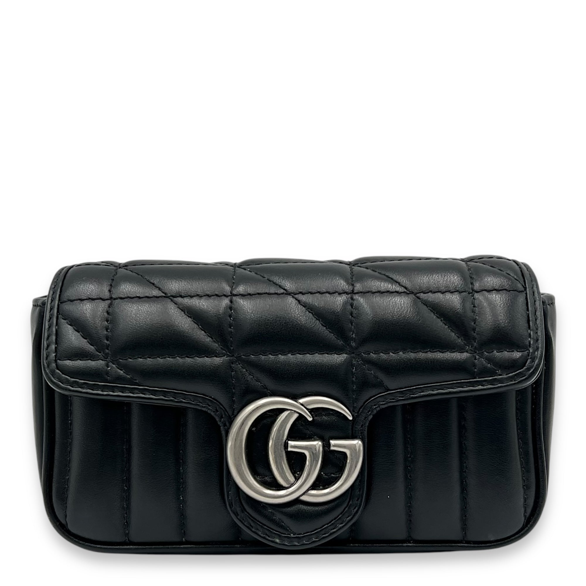 Gucci GG Marmont Super Mini Black Shoulder Bag in Calfskin, Silver hardware_1