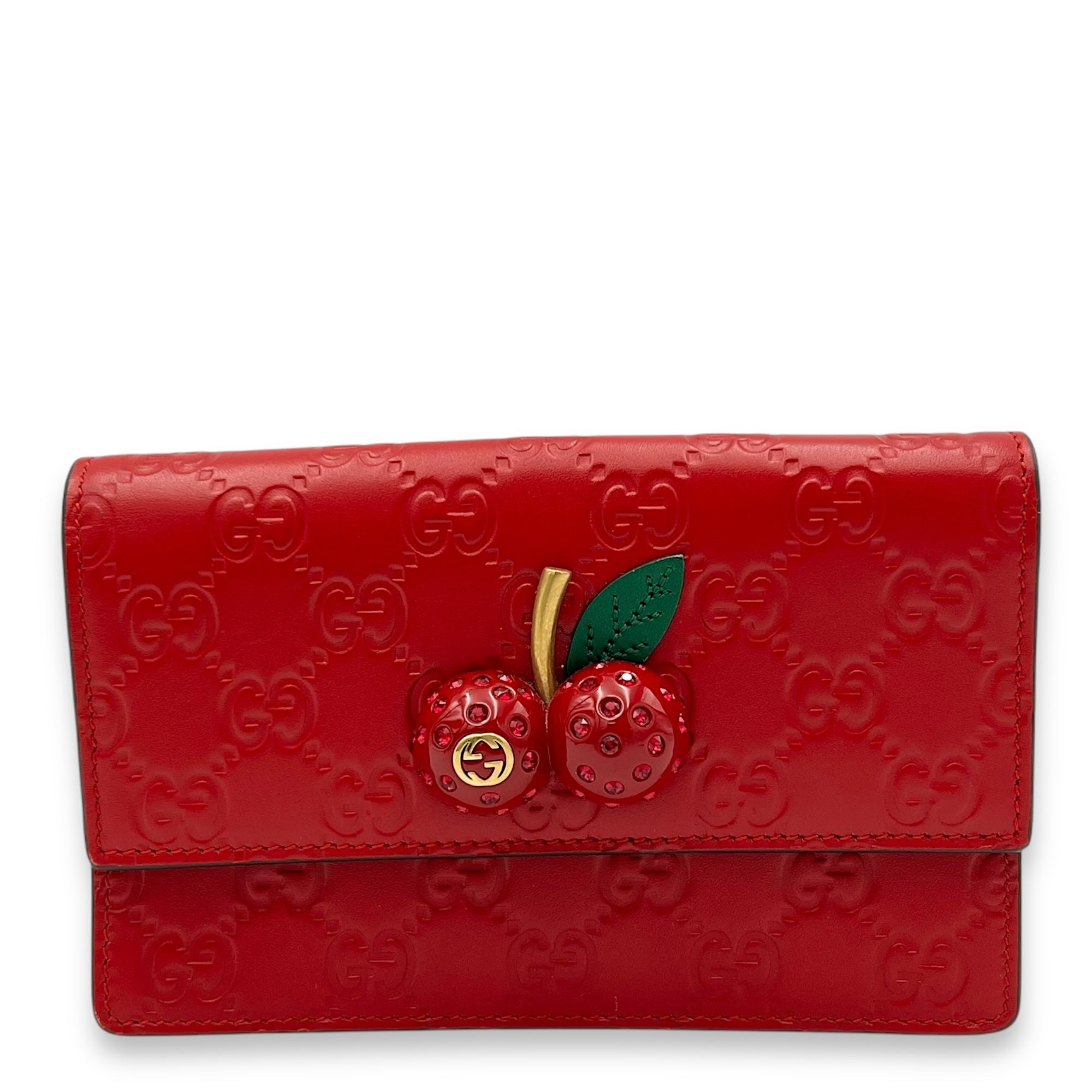 Gucci Cherry Red Wallet On Chain in Guccissima Leather, Gold hardware_1