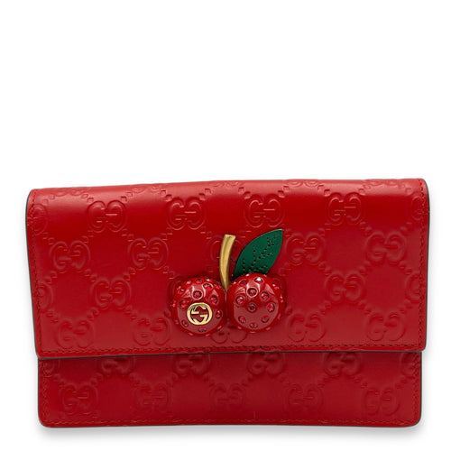 Gucci Cherry Red Wallet On Chain in Guccissima Leather, Gold hardware_1