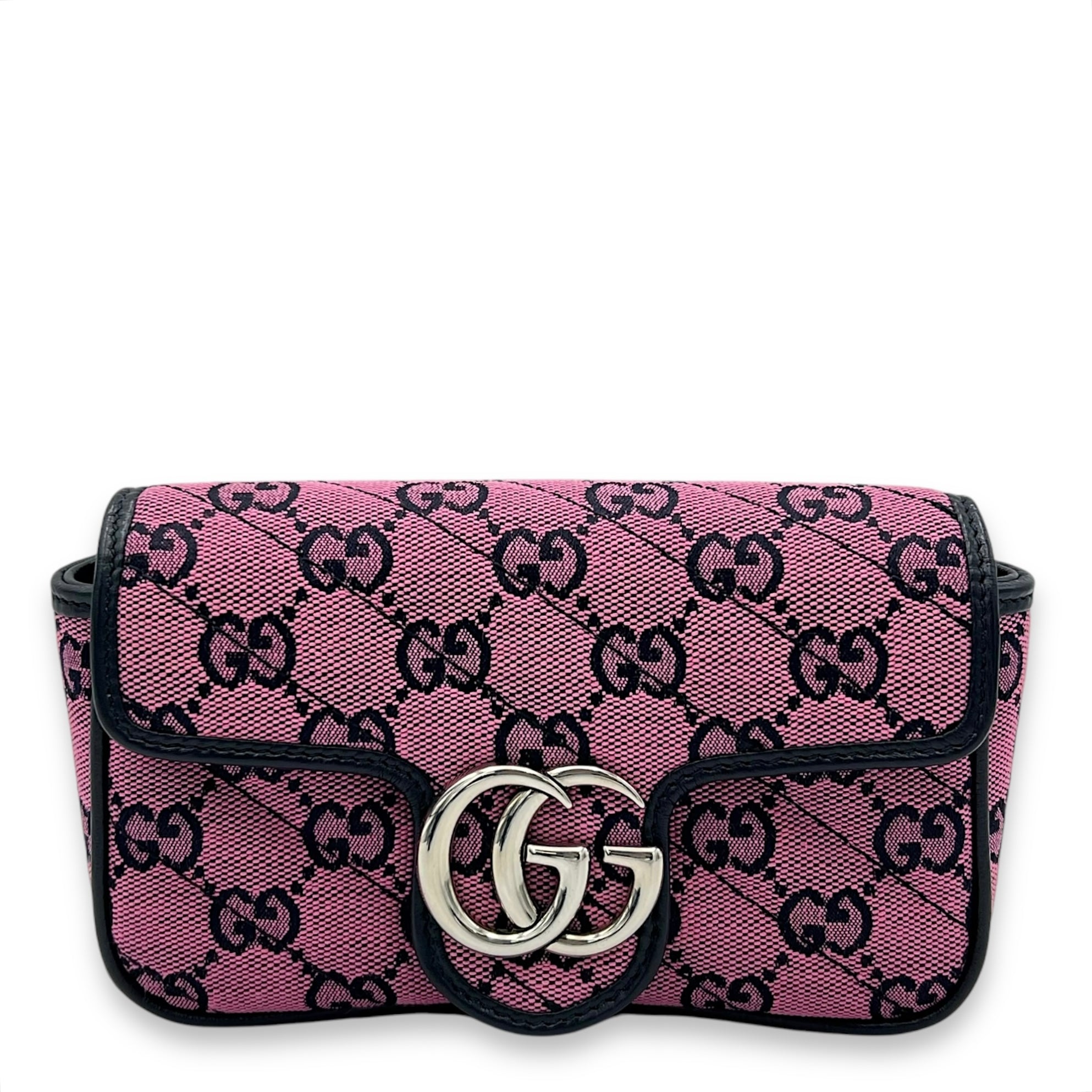 Gucci GG Marmont Super Mini Pink Crossbody Bag in Canvas, Silver hardware_1