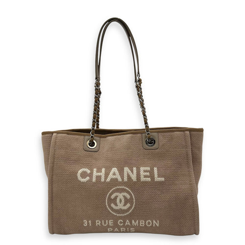 Chanel Deauville Tote Bag Brown in Canvas, Silver hardware_1