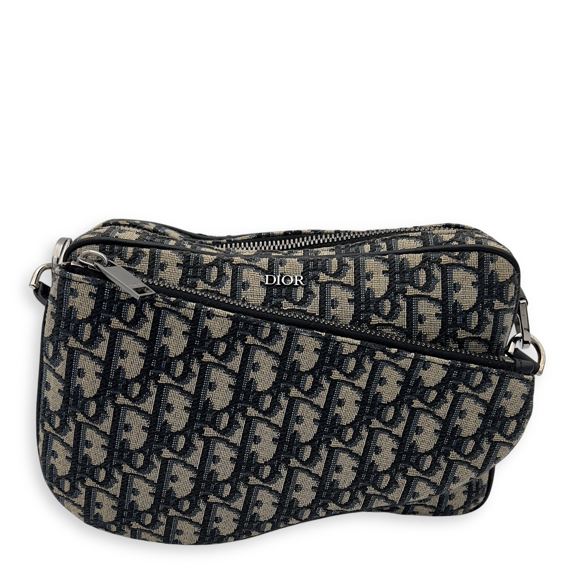 Christian Dior Triple Pouch Shoulder Bag Blue in Jacquard, Silver hardware_1