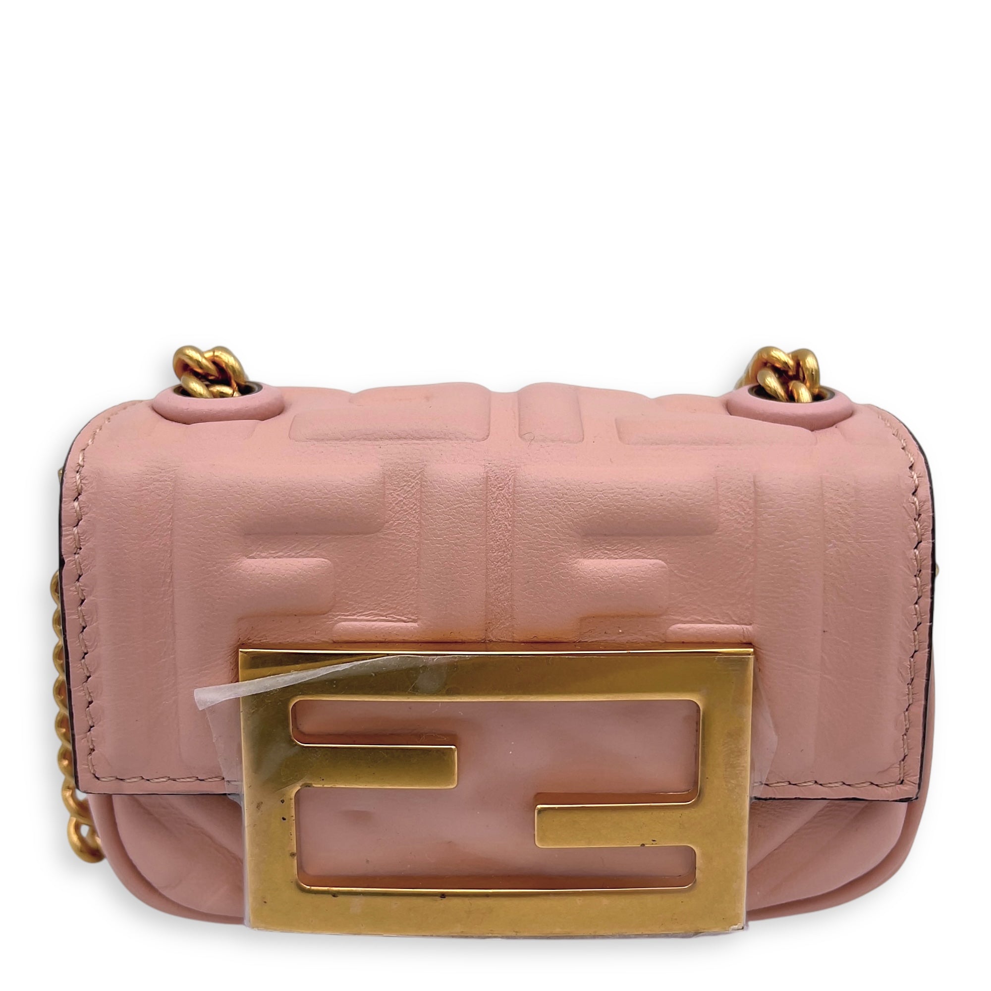 Fendi Baguette Nano Pink Wallet On Chain in Calfskin, Gold hardware_1