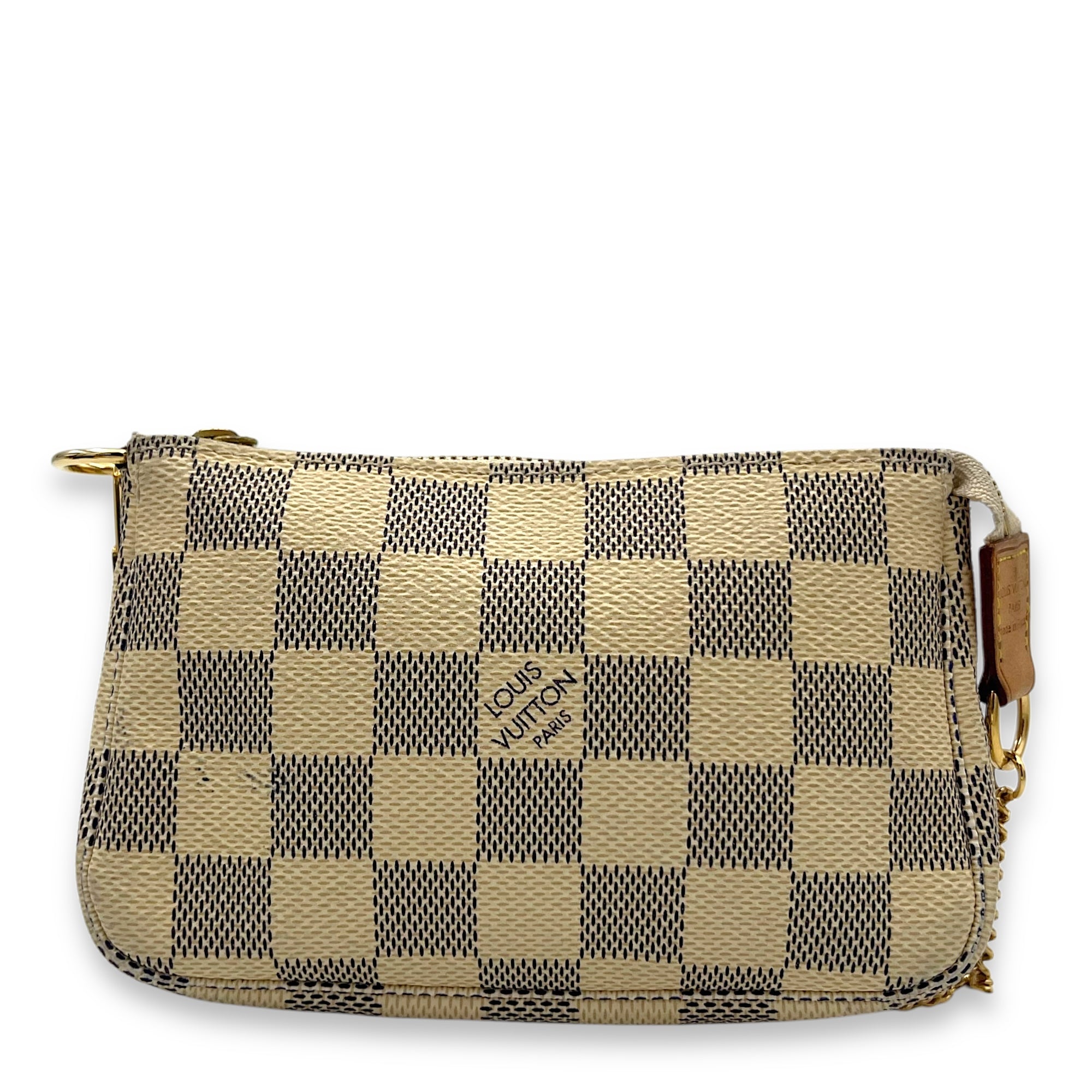 Louis Vuitton Pochette Accessoires Mini Damier Azur Pouch in Coated Canvas, Gold hardware_1