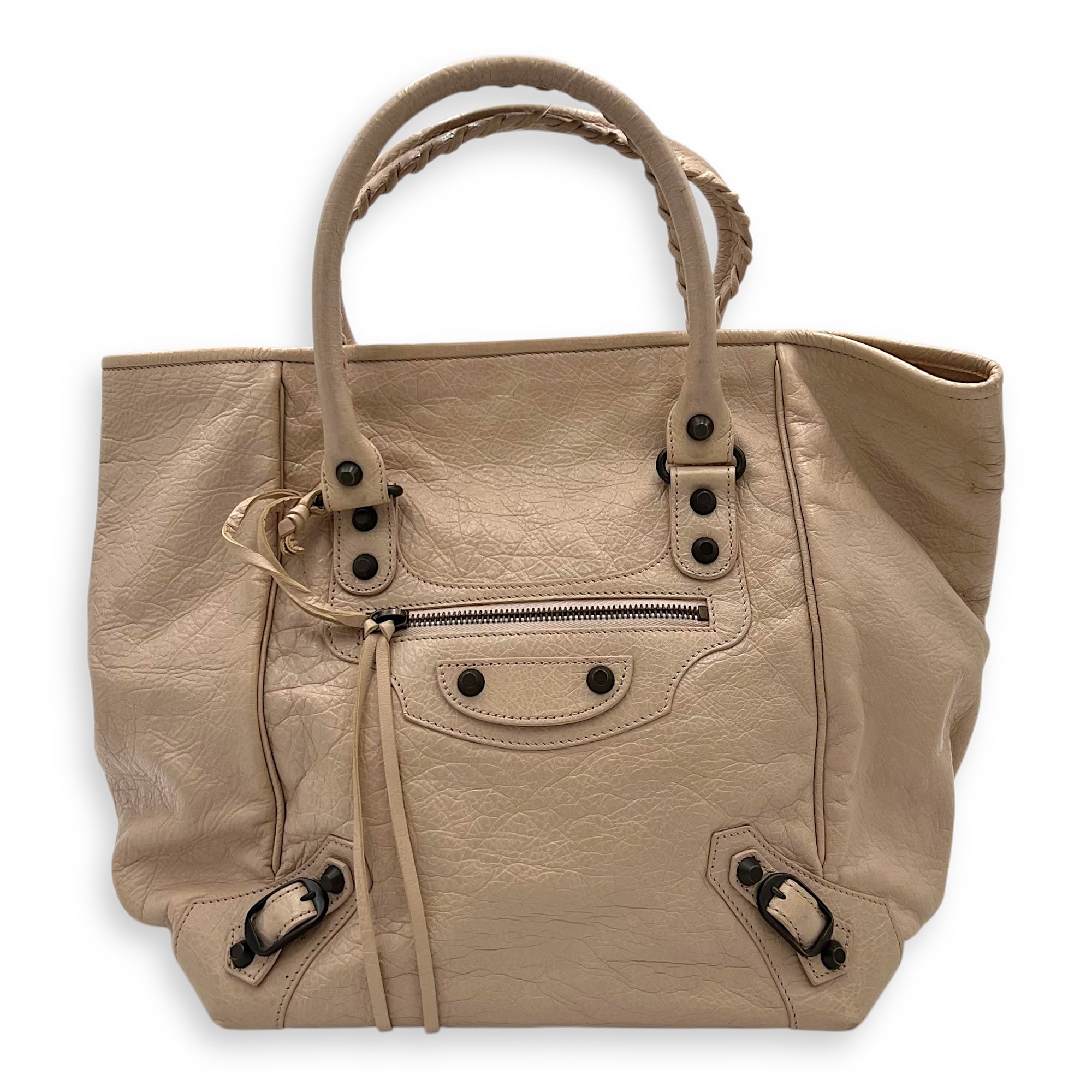 Balenciaga Sunday Beige Top Handle Bag in Goat Leather, Ruthenium-finish Brass hardware_1