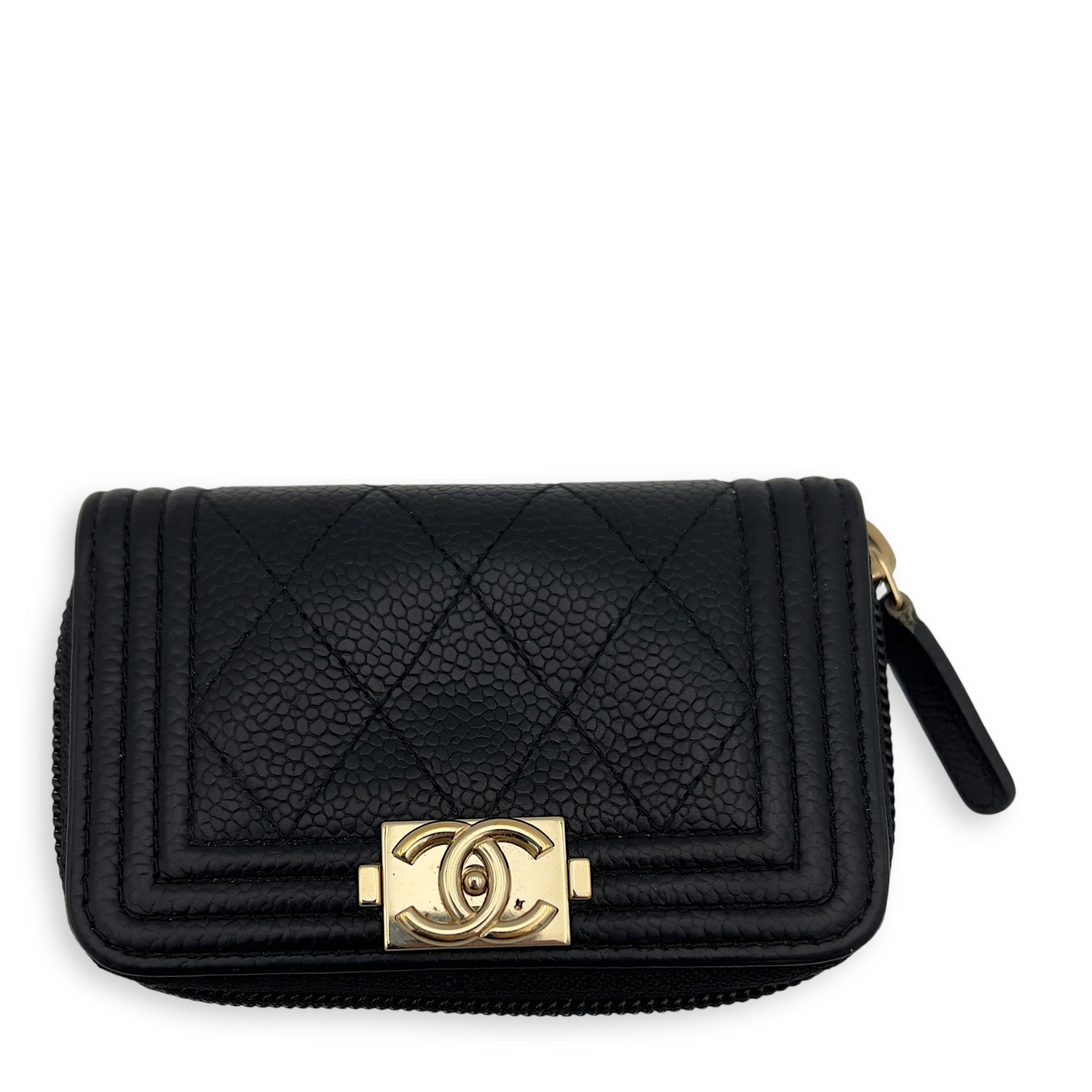 Chanel Boy Black Wallet in Caviar Leather, Gold hardware_1