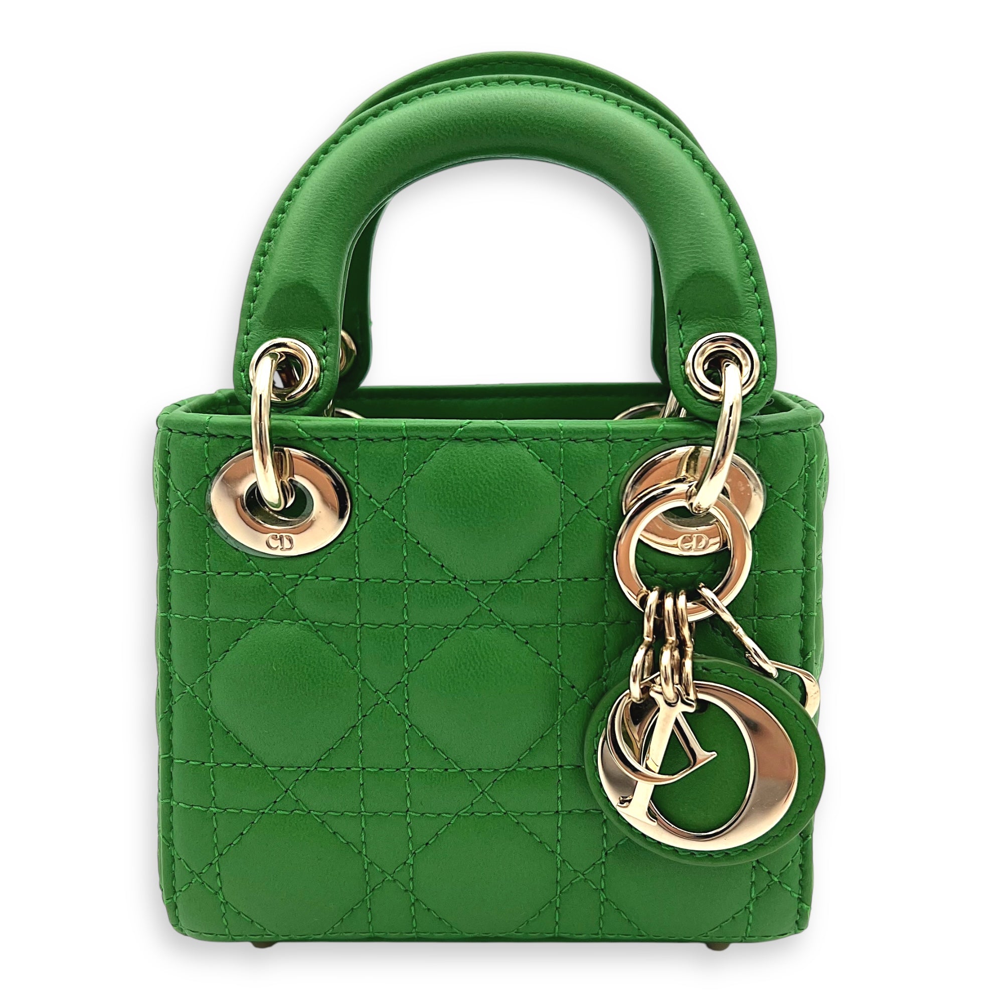 Christian Dior Lady Dior Top Handle Bag Micro Green in Lambskin, Gold hardware_1