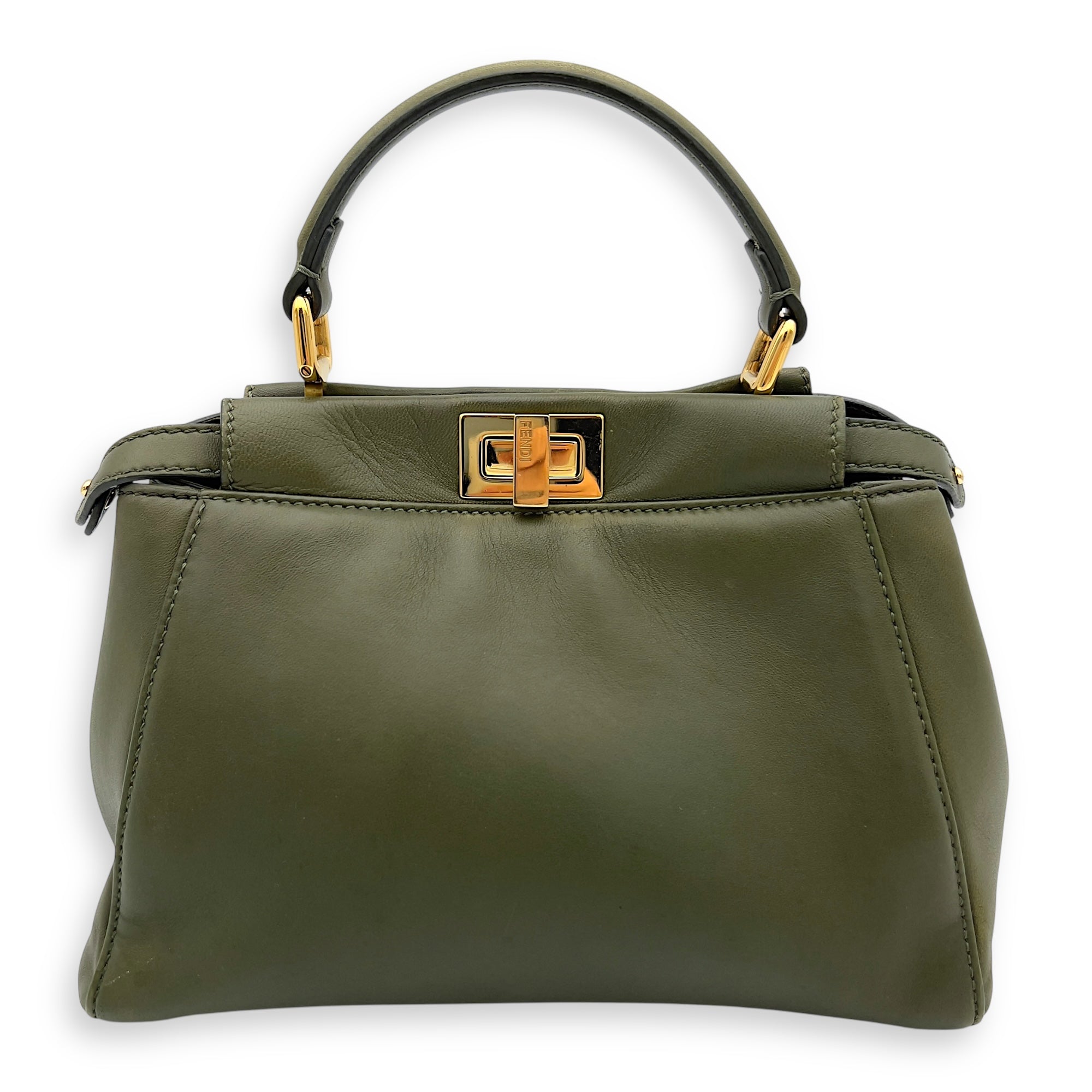 Fendi Peekaboo Crossbody Bag Small Green in Lambskin, Gold hardware_1