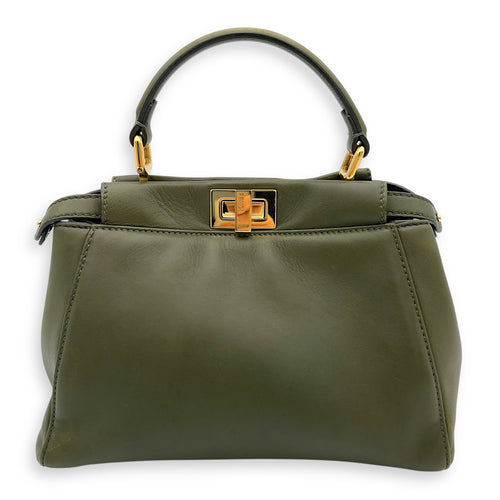 Fendi Peekaboo Crossbody Bag Small Green in Lambskin, Gold hardware_1