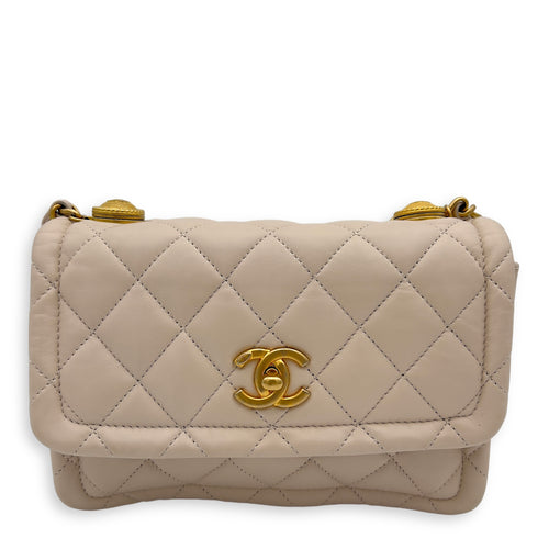 Chanel Button On Top Crossbody Bag White in Lambskin, Gold hardware_1