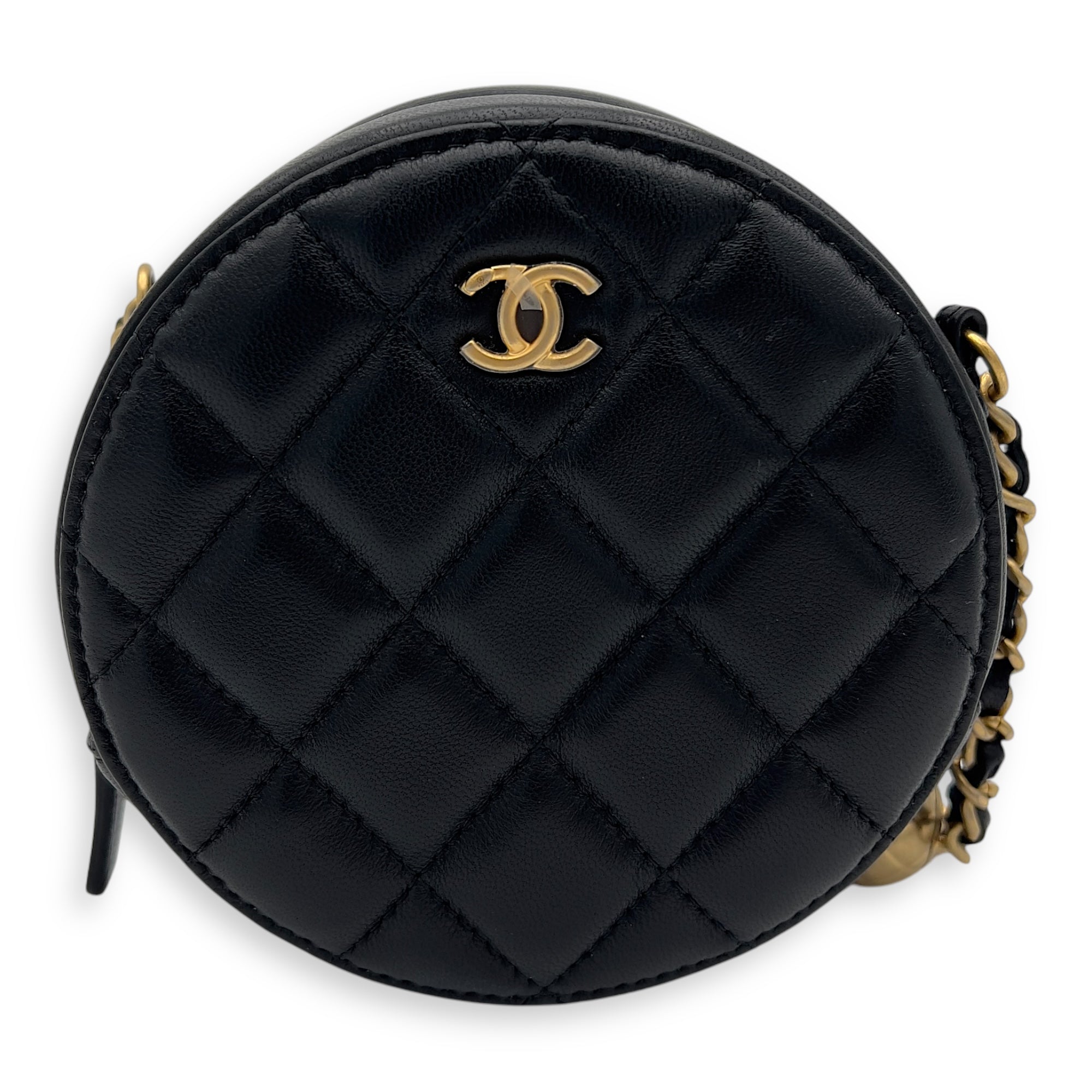 Chanel Round CC Crossbody Bag Black in Lambskin, Brushed Gold hardware_1