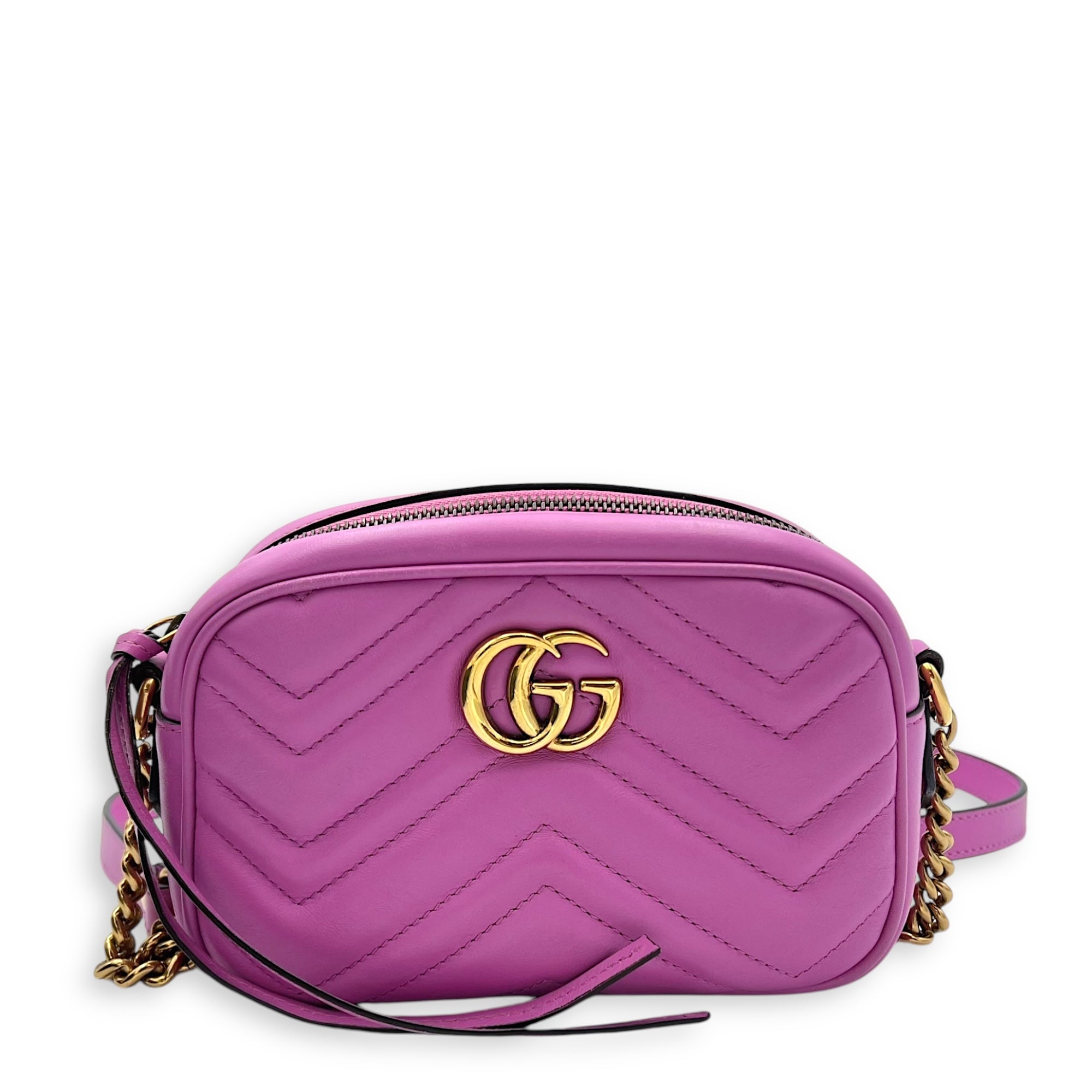 Gucci GG Marmont Crossbody Bag Small Pink in Calfskin, Gold hardware_1