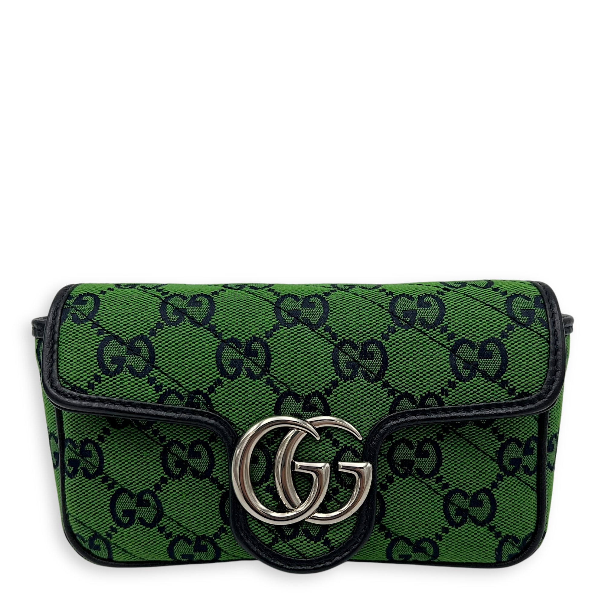 Gucci GG Marmont Super Mini Green Crossbody Bag in Canvas, Silver hardware_1