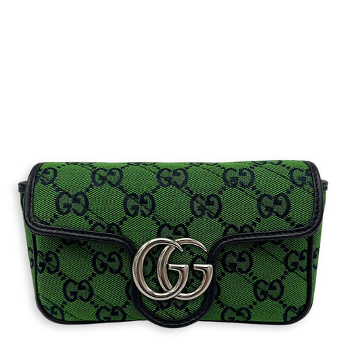 Gucci GG Marmont Super Mini Green Crossbody Bag in Canvas, Silver hardware_1