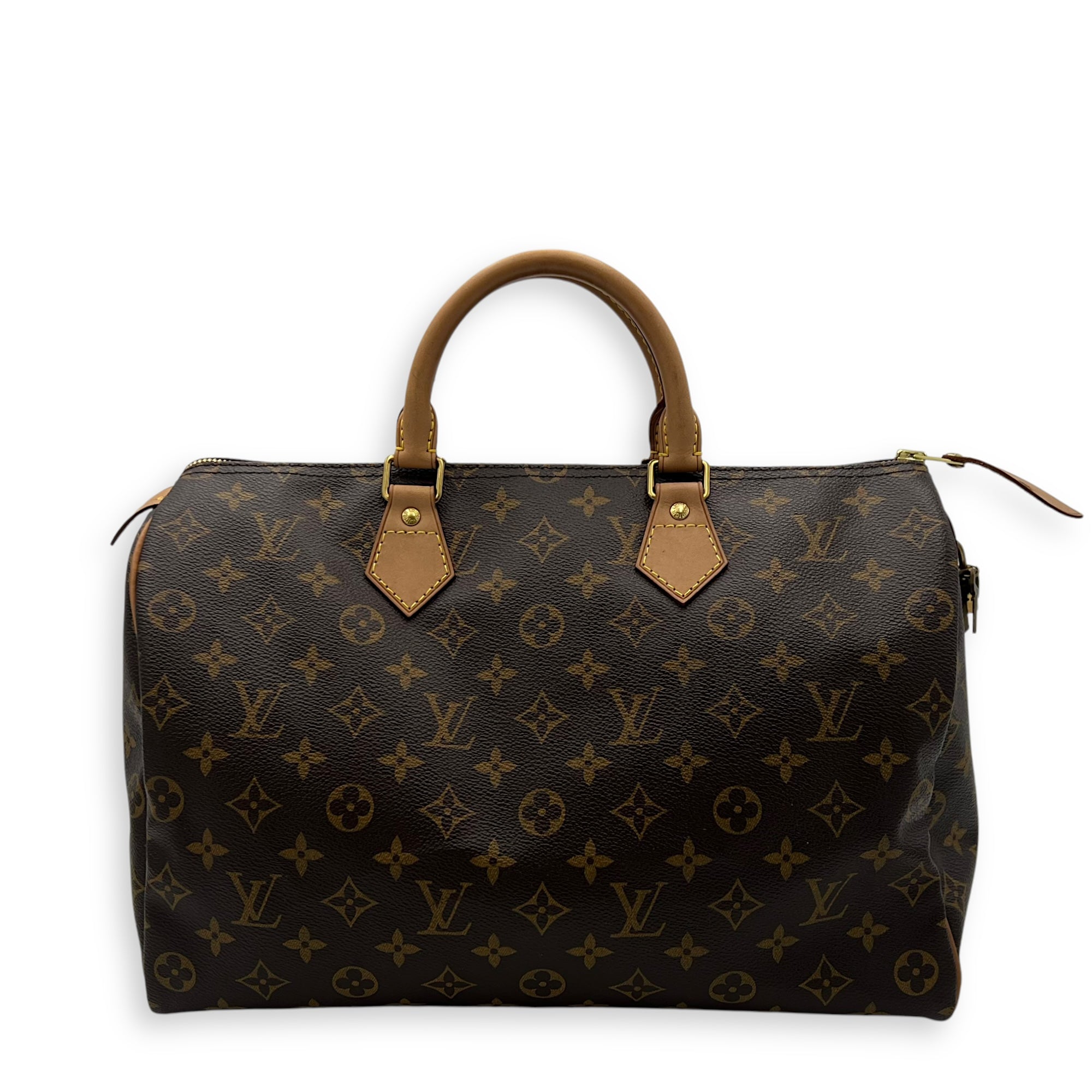 Louis Vuitton Speedy 35 Brown Top Handle Bag in Monogram Coated Canvas, Gold hardware_1