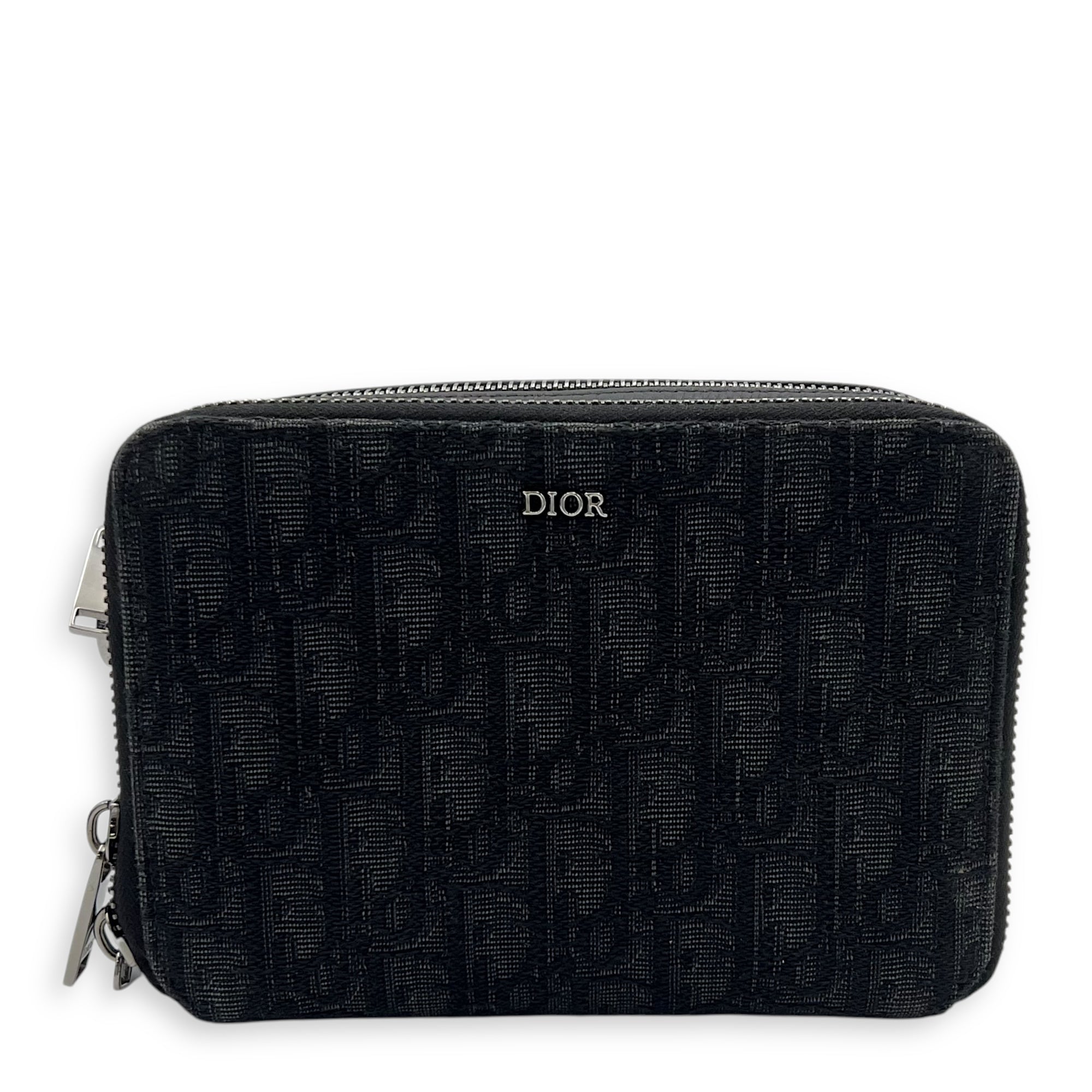 Christian Dior Triple Pouch Crossbody Bag Black in Jacquard, Silver hardware_1